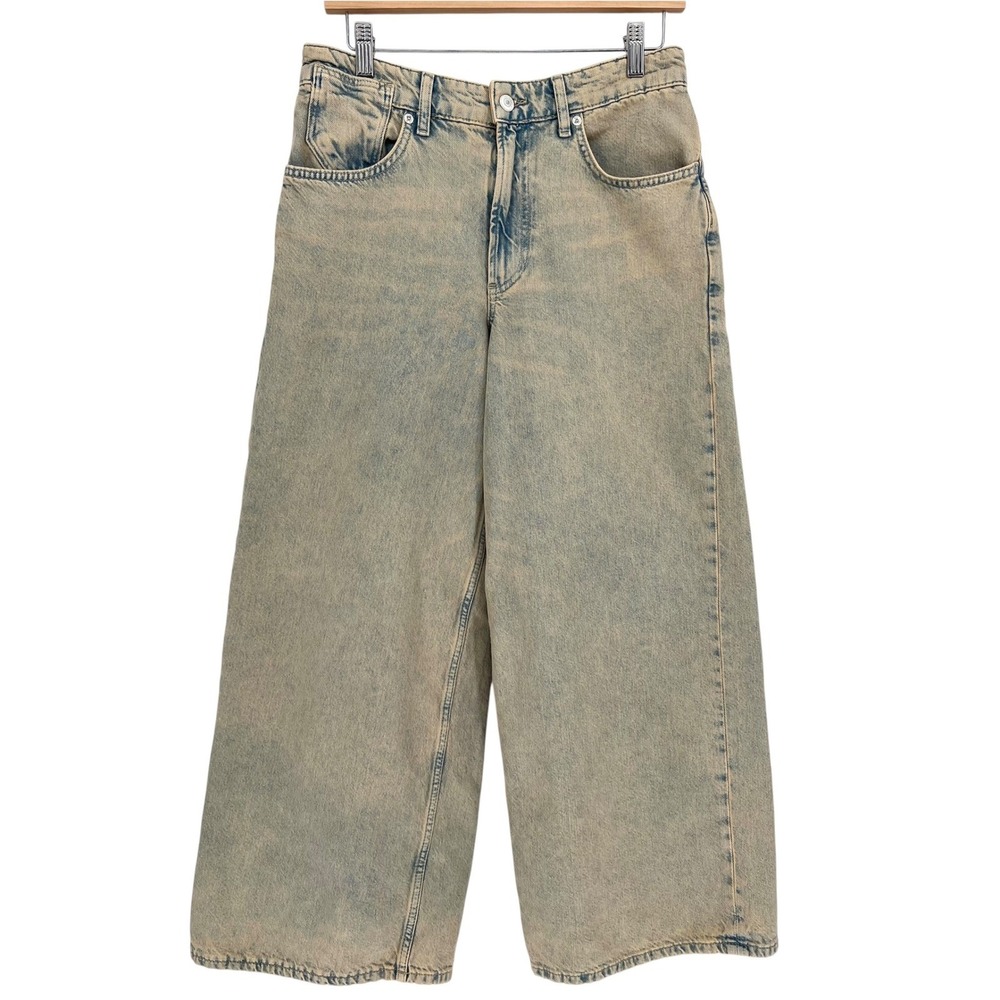We The Free Waterfalls Baggy Wide Leg Jeans Womens 27 S Blue Sand Cinch Back